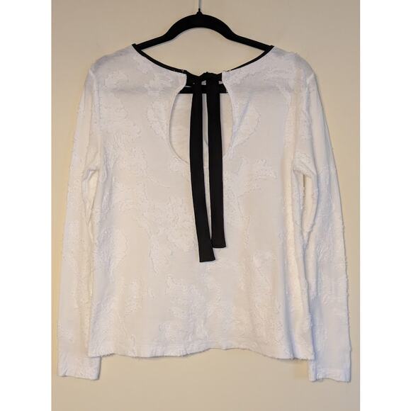 Ann Taylor LOFT Women's Size Small Clip Dot Bow Back Top Black White Textured - Picture 2 of 5